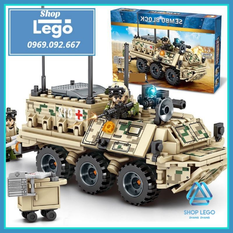Xếp hình Xe quân sự cứu thương quân y quân đội bọc thép Lego Minifigures Sembo Block SD105561