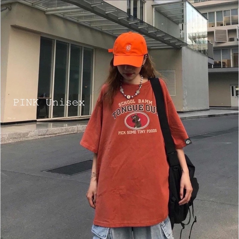 [Mã FAMARAL1 giảm 10K đơn 50K] Áo thun phông logo tay PINK tay lỡ form rộng TONGUE Unisex
