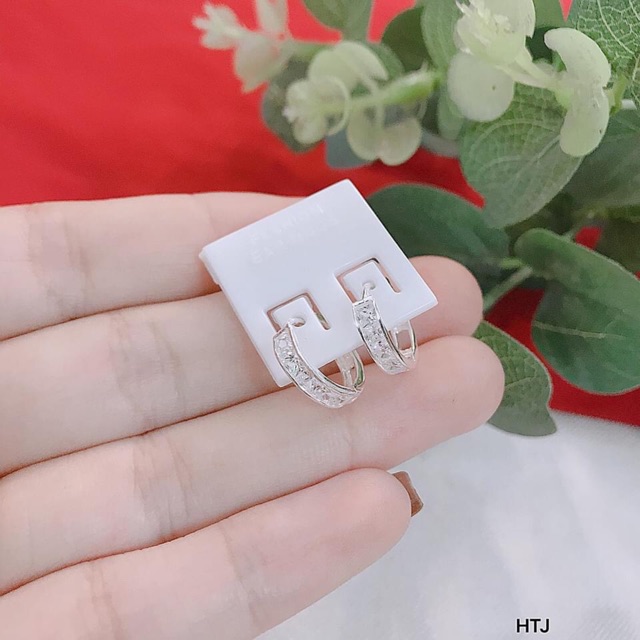 KHUYÊN TAI BẠC KHOEN TRÒN ĐÍNH ĐÁ- BÔNG TAI NỮ BẠC TA