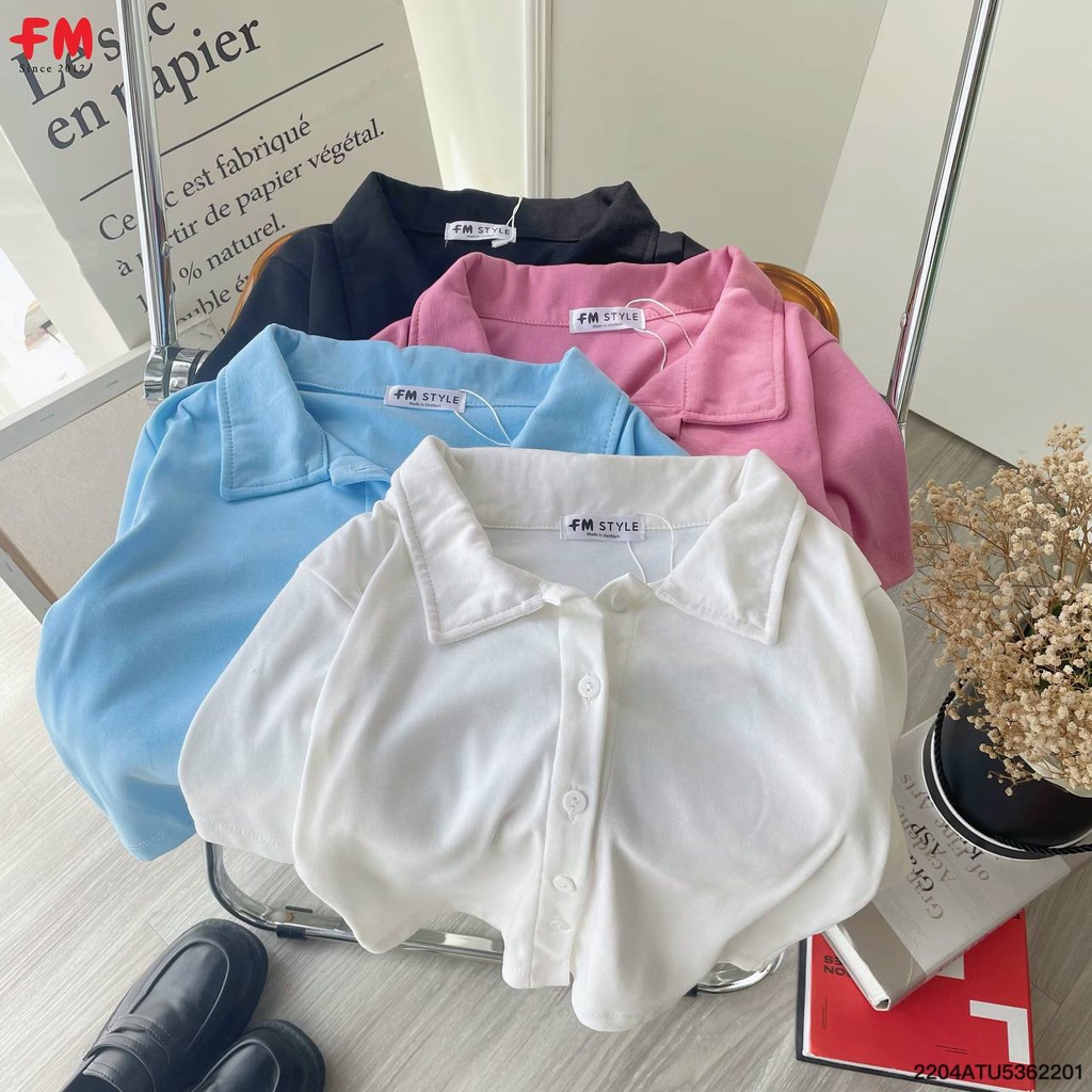 Áo thun croptop cổ bẻ Fmstyle shop áo polo croptop nũ chất lun lạnh dày dặn dễ thương phong cách hàn quốc 204220025
