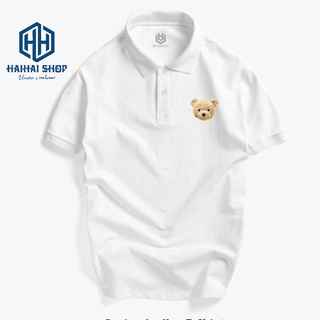 Áo Thun Có Cổ Nam Nữ Vải Cá Sấu 4 Chiều, Áo Thun Cổ Trụ In Hình Đầu Gấu Bông Phong Cách Hàn Quốc, HY Korea