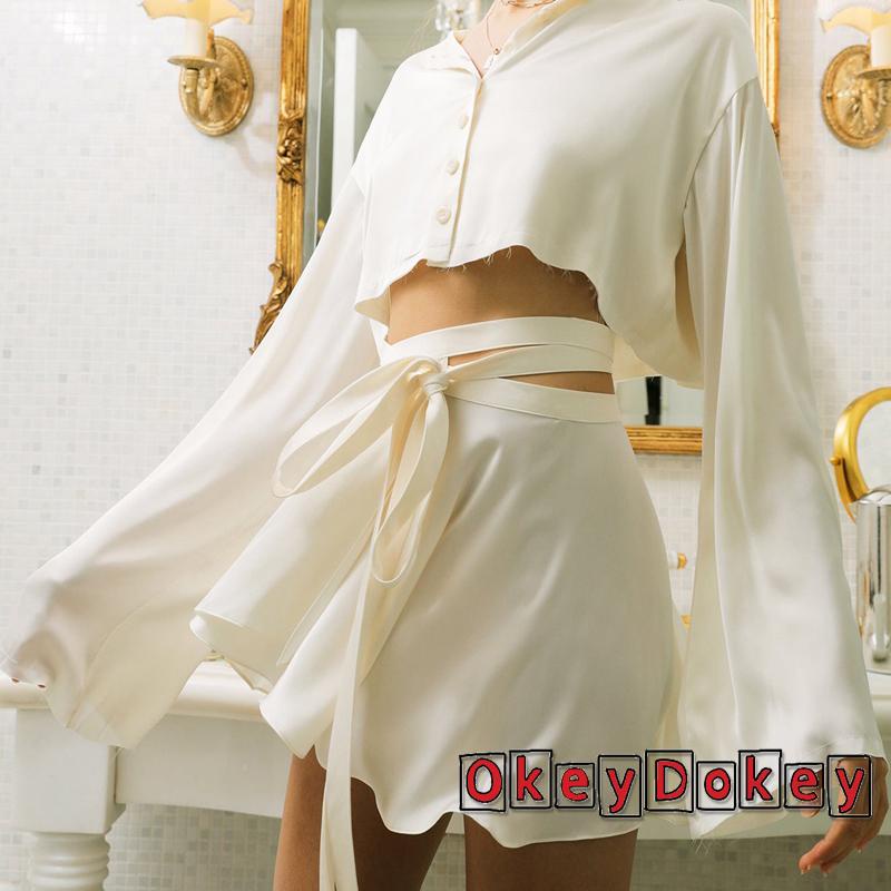 Chân Váy Chữ A Lưng Cao Màu Trơn Phối Thắt Lưng Thời Trang Cho Nữ