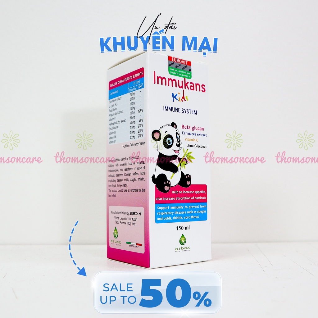 Siro tăng sức đề kháng và ăn ngon Immukans Kids - từ keo ong có thêm vitamin C cho bé từ Ý - Chai 150ml