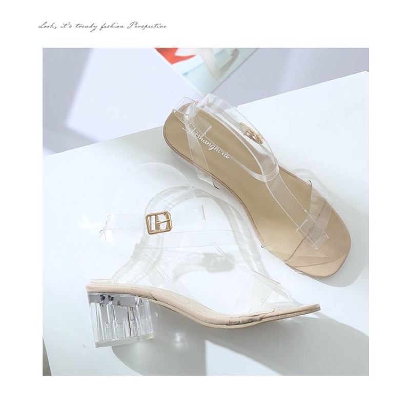 Sandal cao gót trong dây cuốn cổ chân gót trong 5p cực tôn chân