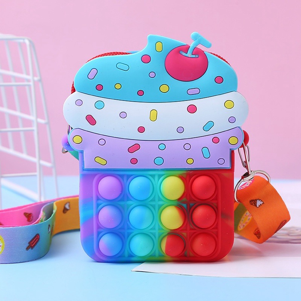 Túi Đeo Chéo Silicone Đựng Tiền Xu Hình Que Kem Màu Cầu Vồng