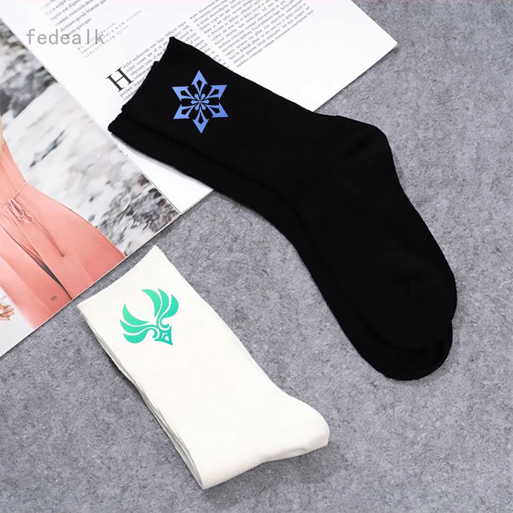 Vớ cotton trắng đen in họa tiết anime Genshin Impact thời trang xuân thu cho nam và nữ