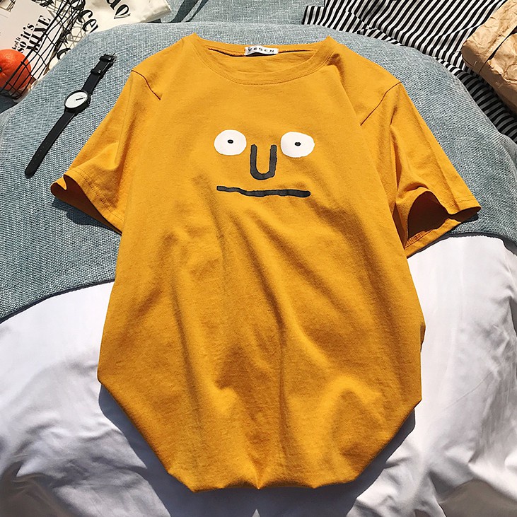 NUZIRO Áo thun  ngắn tay in họa tiết hoạt hình 4 màu lựa chọn phong cách Hàn Quốc vui nhộn