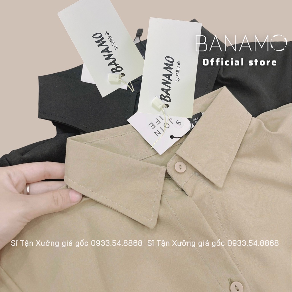 Đầm váy nữ basic Banamo fashion cổ sơ mi cài cúc chiết eo lưng chun cộc tay nhiều màu 5915