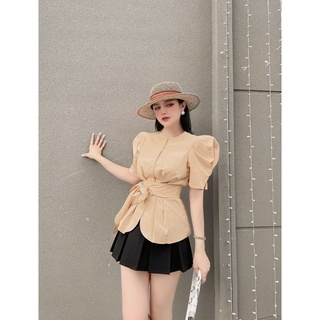 Áo sơ mi thô nơ bụng - tay phồng thắt eo tiểu thư | xka15 | meimei studio