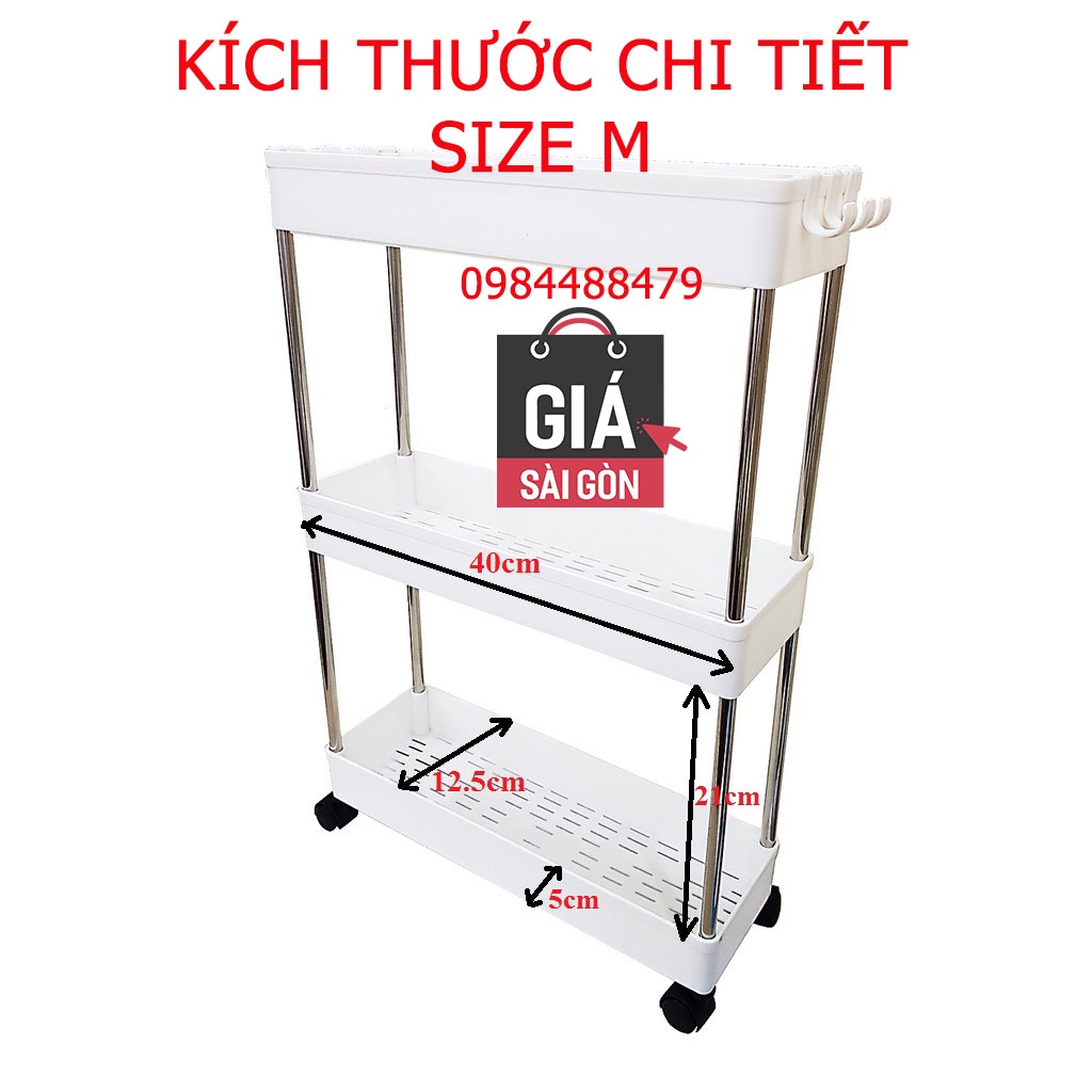 Kệ đựng đồ đa năng 3 tầng có bánh xe tiện lợi (Size M - L)