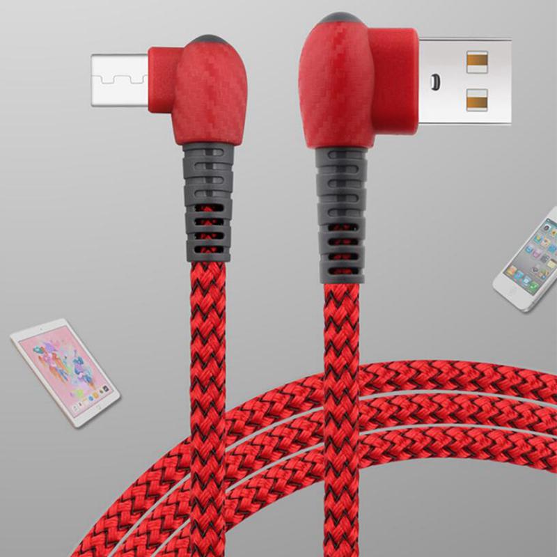 Nylon Braided Ultra Durable 90 Degree Android Charging Cable Right Angle Micro USB Charger Cable