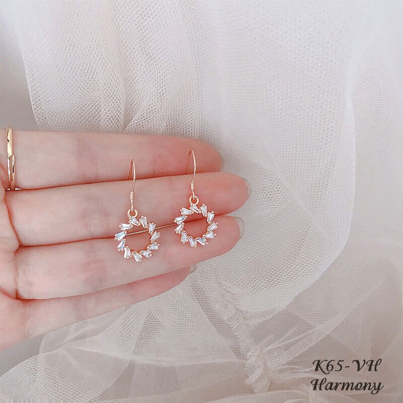 BôngTai Vàng Hồng Tròn Đá Pha Lê Nữ Tính