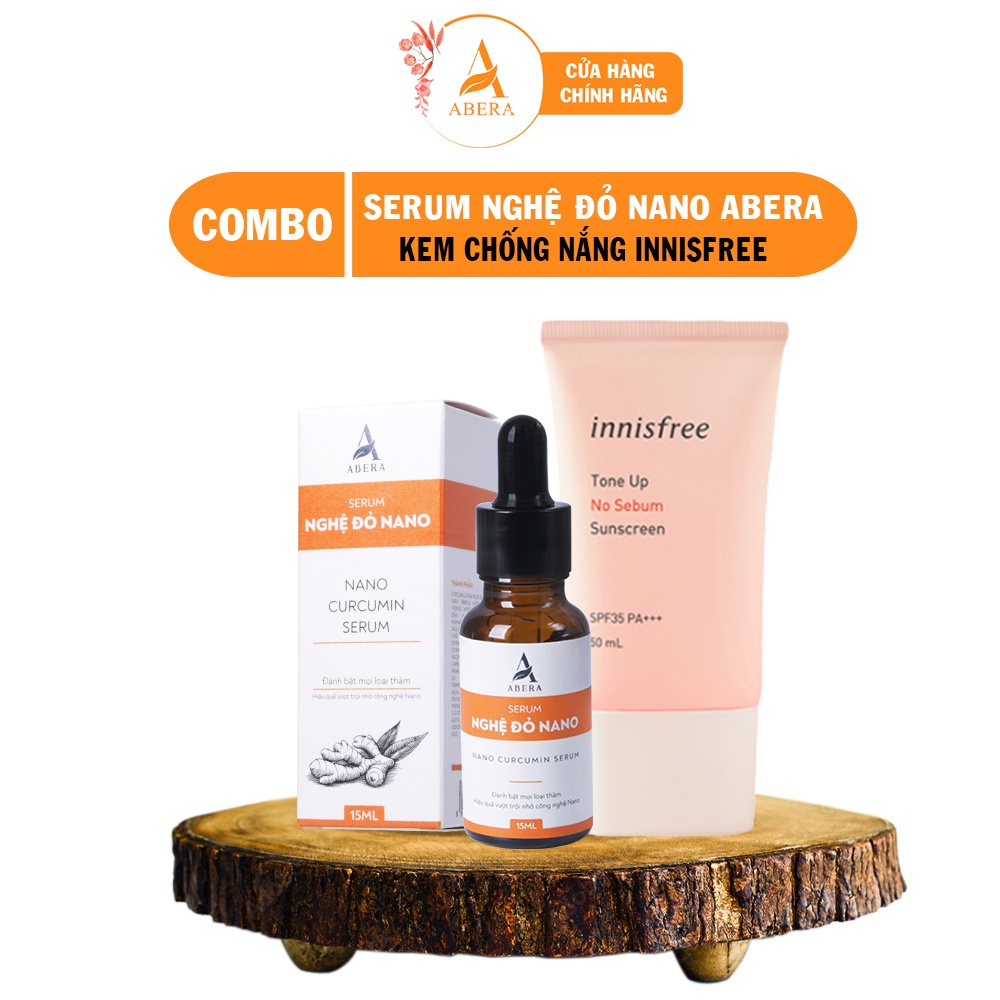 Kem chống nắng INNISFREE TONE UP NO SEBUM SUNSCREEN SPF 50+/PA+++ & Serum nghệ đỏ nano ABERA 15ml Combo Chính hãng