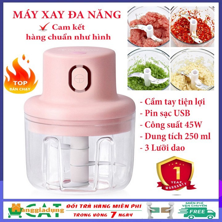 [HÀNG HOT] Máy xay mini cầm tay đa năng sạc pin cao cấp xay tỏi ớt, hành, rau củ quả dung tích 250ml