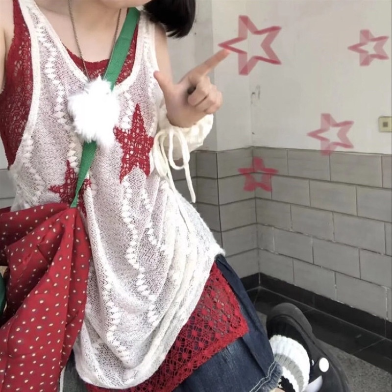 Áo lưới 2 lớp hoạ tiết sao Rock Star phong cách Gothic Y2K