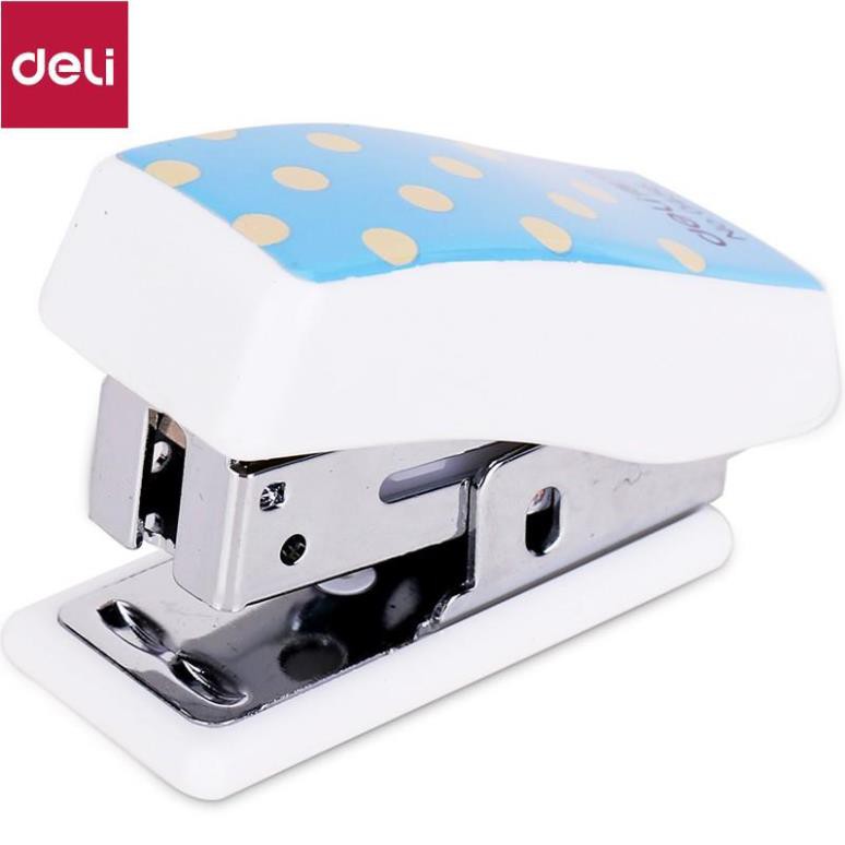 Dập ghim mini 24/6 kèm đạn ghim Deli - Màu Hồng/ Xanh Dương/ Trang - 456 [Deli]