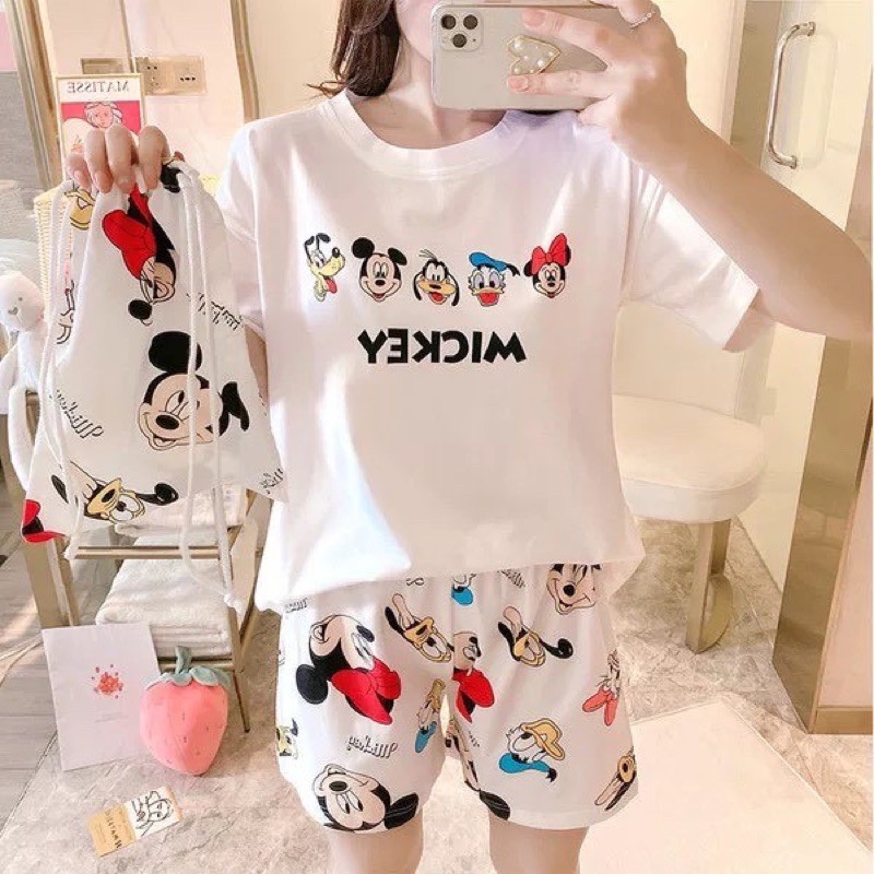 Bộ Mặc Nhà Nữ Cộc Tay Chất Cotton Siêu Mát Họa Tiết Hình Thú Xinh Xắn Ngộ Nghĩnh Cực Xinh