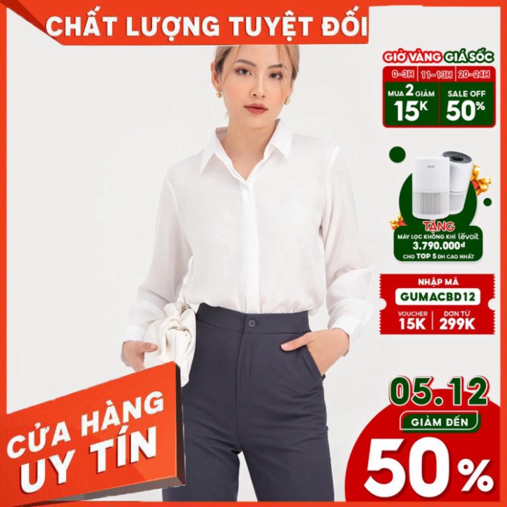 Áo sơ mi nữ GUMAC cơ bản chất liệu lụa mango giấu nút AB709 - Hàng nhập khẩu