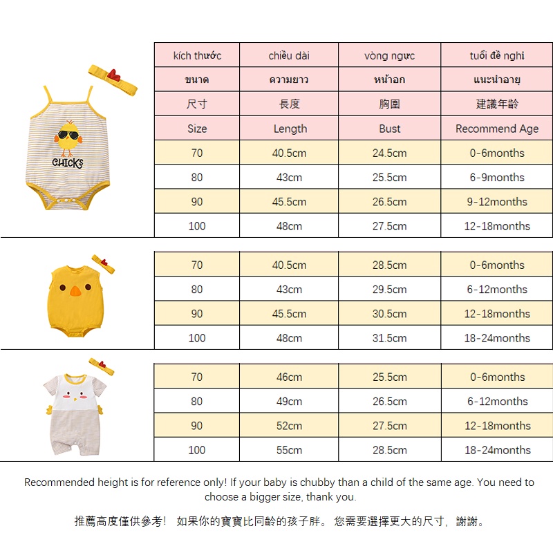 Áo liền quần BCBL ngắn tay in hình gà nhjỏ dễ thương kèm băng đô cho bé