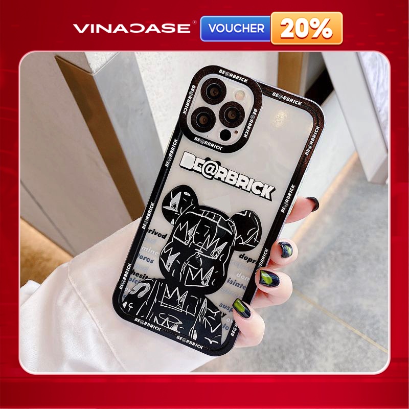 Ốp lưng Vina Case Iphone 6S/6 Plus/7G/8G/X/Xs/11/12/....dẻo trong viền vuông bảo vệ camera in hình Bearbrick viền