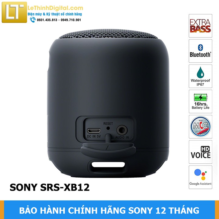 Loa Bluetooth Sony SRS-XB12 (Đen) | Hãng phân phối | Bảo hành chính hãng 12 tháng toàn quốc