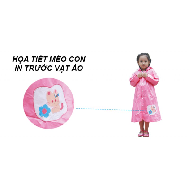 Áo mưa trẻ em Rando hình mèo con dễ thương, chống thấm hiệu quả