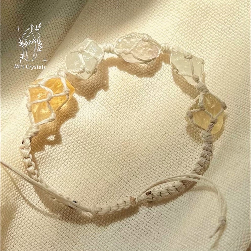 Vòng tay macrame handmade mix 4 loại đá thô theo yêu cầu