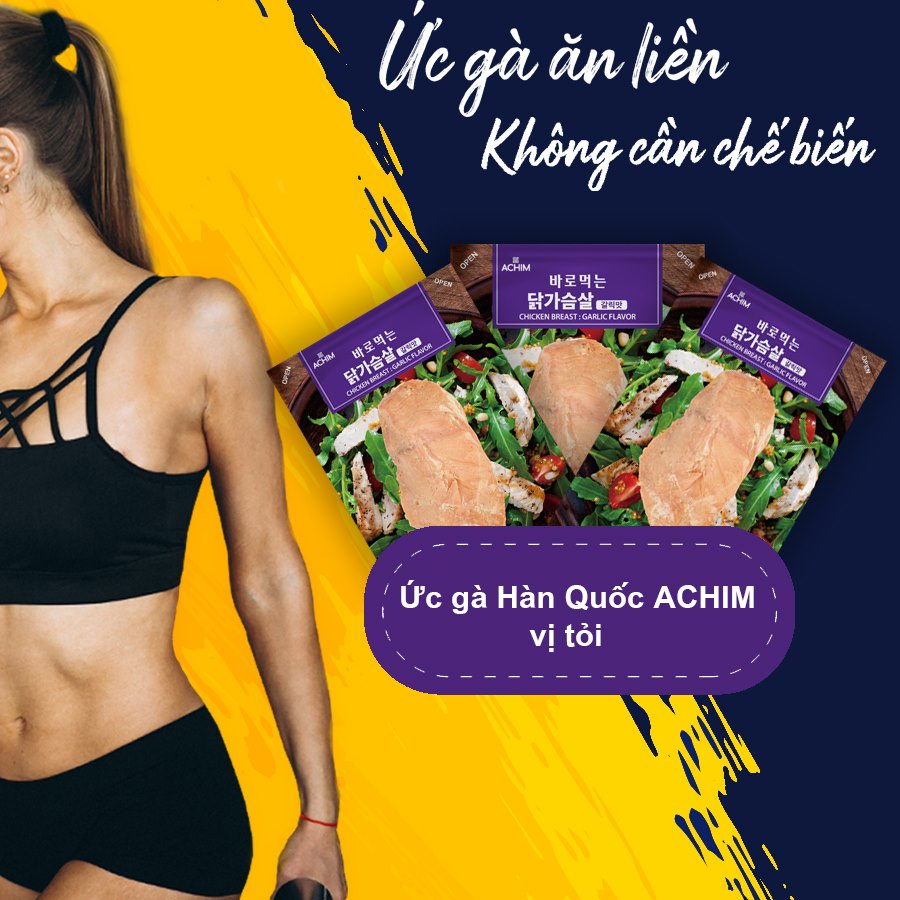 [MỞ GÓI ĂN LIỀN] Ức gà vị Tỏi Hàn Quốc ACHIM Chế Biến Sẵn 100gram