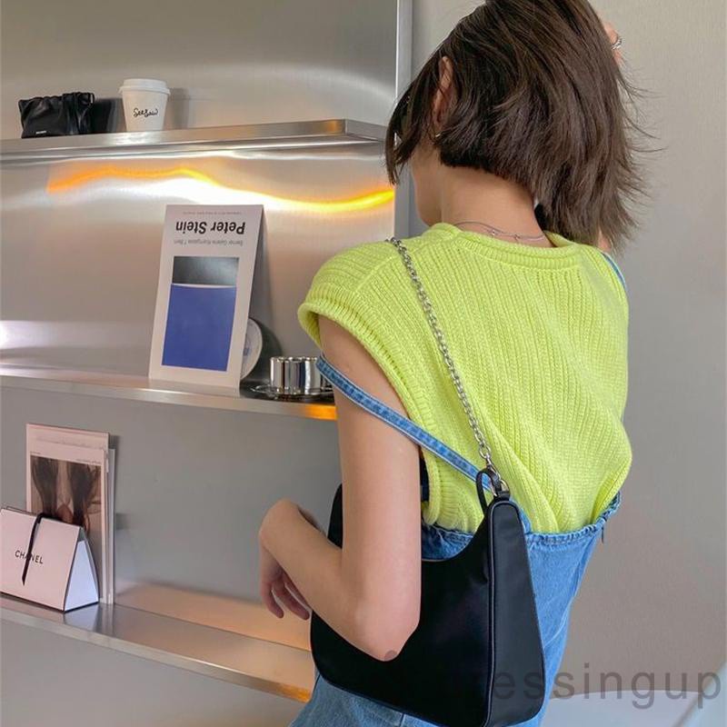 Áo Croptop Dệt Kim Không Tay Màu Sắc Đơn Giản Cho Nữ