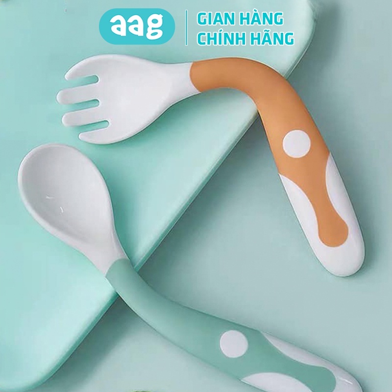 [XẢ KHO] Set thìa dĩa ăn dặm cho bé AAG uốn cong 360 độ có hộp đựng bảo quản tiện lợi an toàn