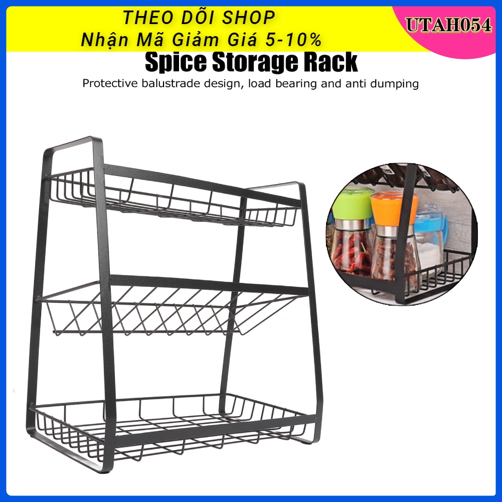 Kệ đựng gia vị 3 tầng bằng sắt màu đen cho nhà bếp