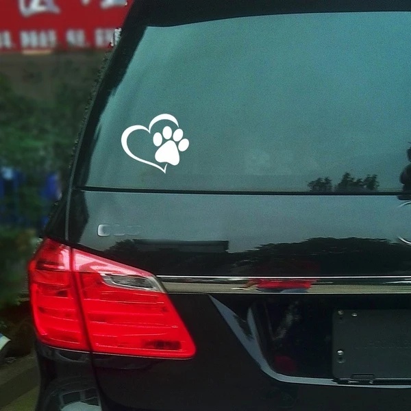 Miếng dán trang trí xe hơi tự dính bằng PVC hình chân chó và trái tim đào 3D dễ thương