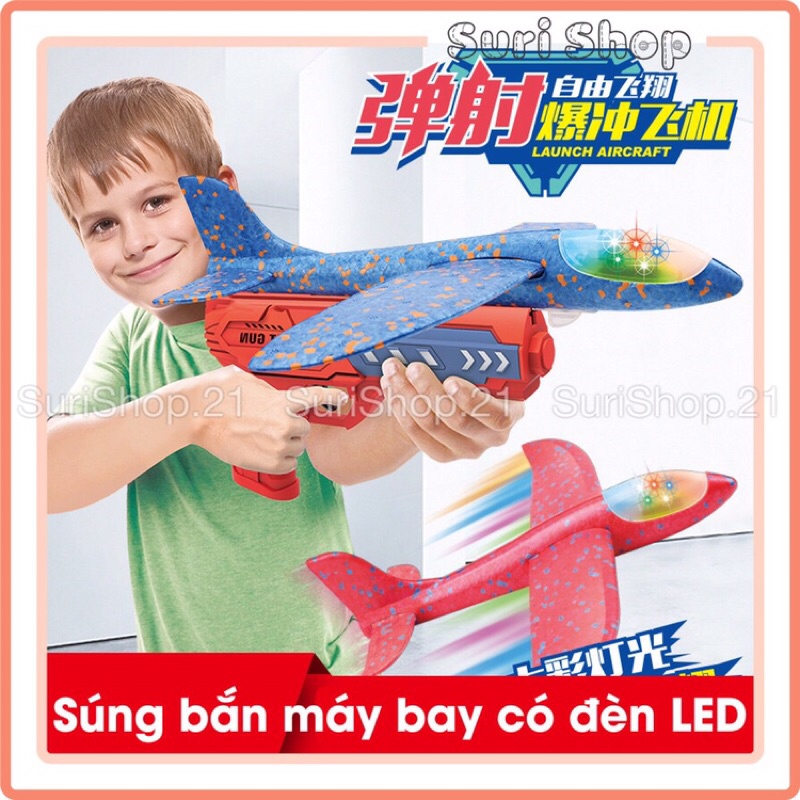 Súng Bắn Máy Bay có đèn LED trang trí đẹp mắt Đồ chơi trẻ em ngoài trời - Xốp cứng chắc chắn tầm bắn lượn xa