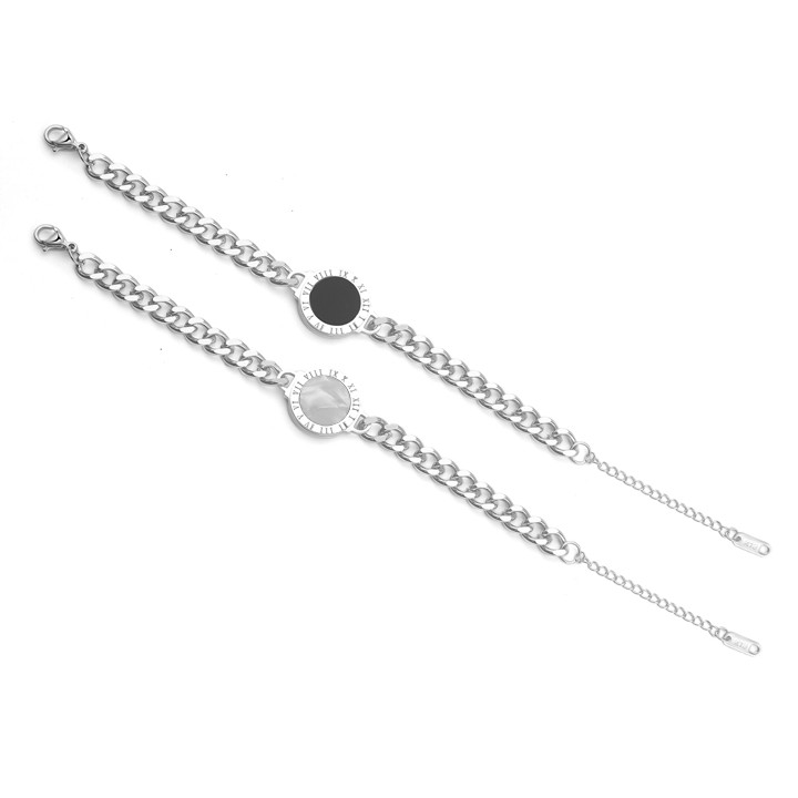 Lắc tay nữ titan kiểu xích số la mã màu trắng đẹp, không đen - Phong cách hiphop trẻ trung