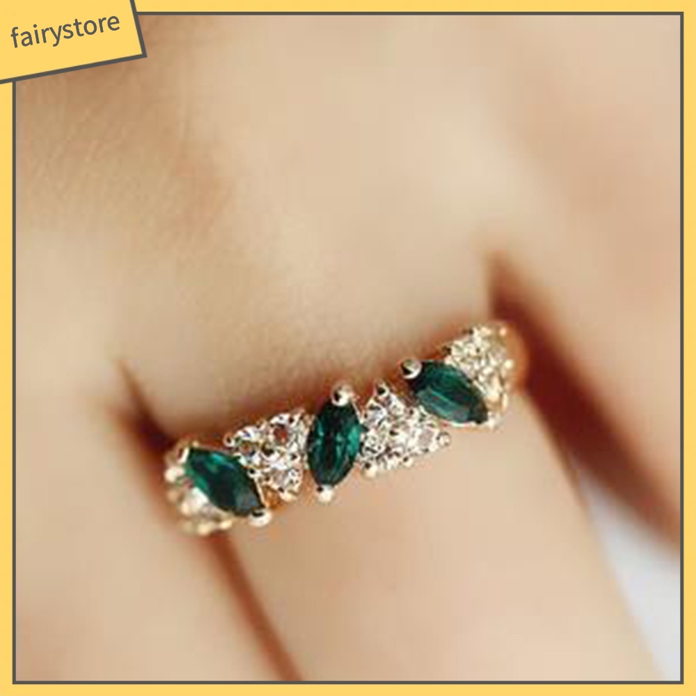 Nhẫn hợp kim đính đá ngọc lục bảo phong cách cổ điển cho nữ