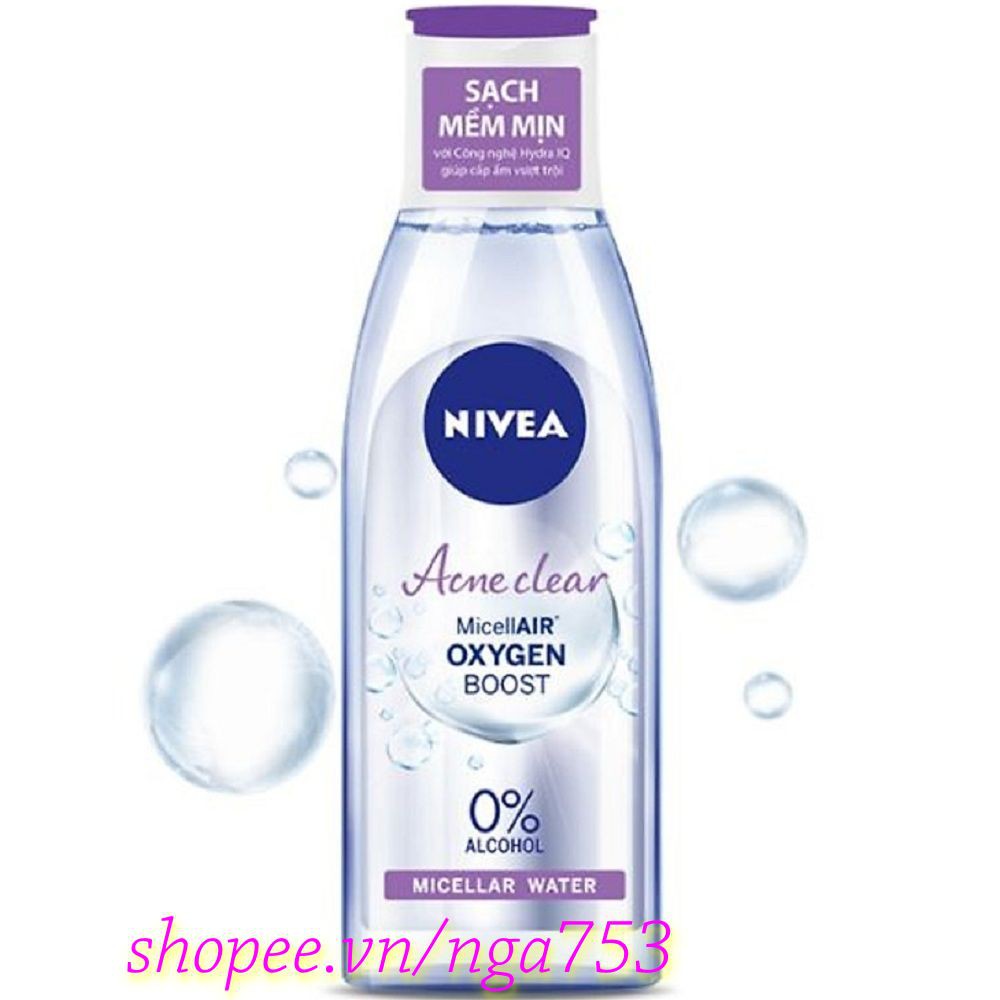 Nước Tẩy Trang (Tím) 200ml Cho Da Mụn Nivea Acne Care Make Up Clear Micellar Water Chính Hãng.