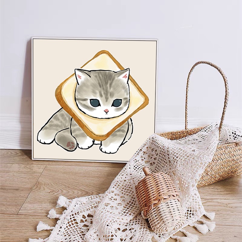 Tranh Canvas Treo Tường Trang Trí Nội Thất Hình Mèo Dễ Thương