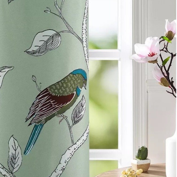 Rèm vải dày họa tiết chim đậu cành cây nhiều màu (nhiều kich thước)