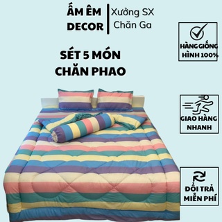 [HÀNG ĐẸP] Sét 5 món chăn phao có ruột bông dày loại 1, ga theo kích thước, 2 vỏ gối, 1 vỏ ôm poly cotton  -  Ấm Êm Deco