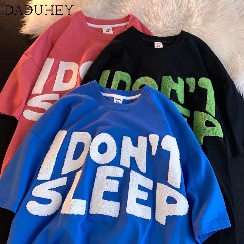 Áo thun DADUHEY 100% cotton tay ngắn dáng rộng thêu họa tiết chữ cái 5 màu sắc tùy chọn thời trang mùa hè mới