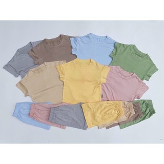 Bộ cộc tay thun lạnh minky mom trơn cho bé