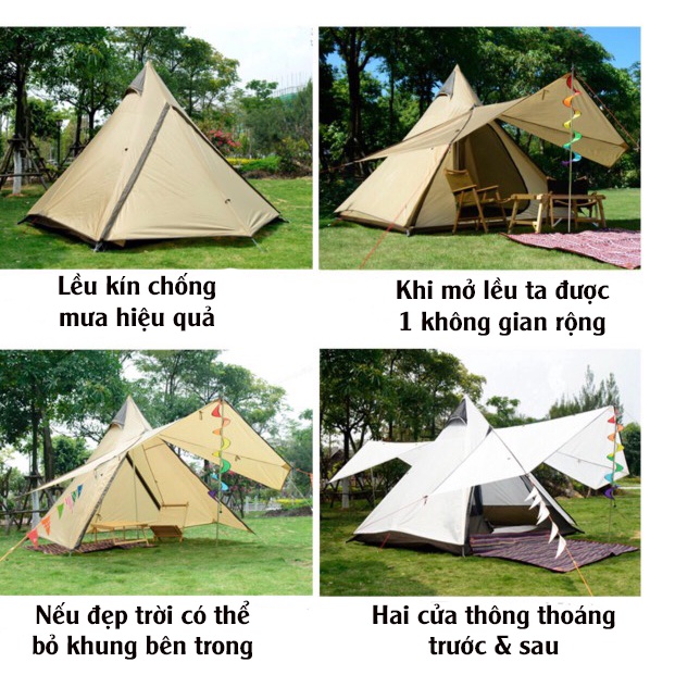 Lều Cắm Trại - Lều Dã Ngoại Hình Kim Tự Tháp Vidalido Có Mái Che Và Cửa Sổ Chống Thấm Nước Và Tia UV | BigBuy360 - bigbuy360.vn