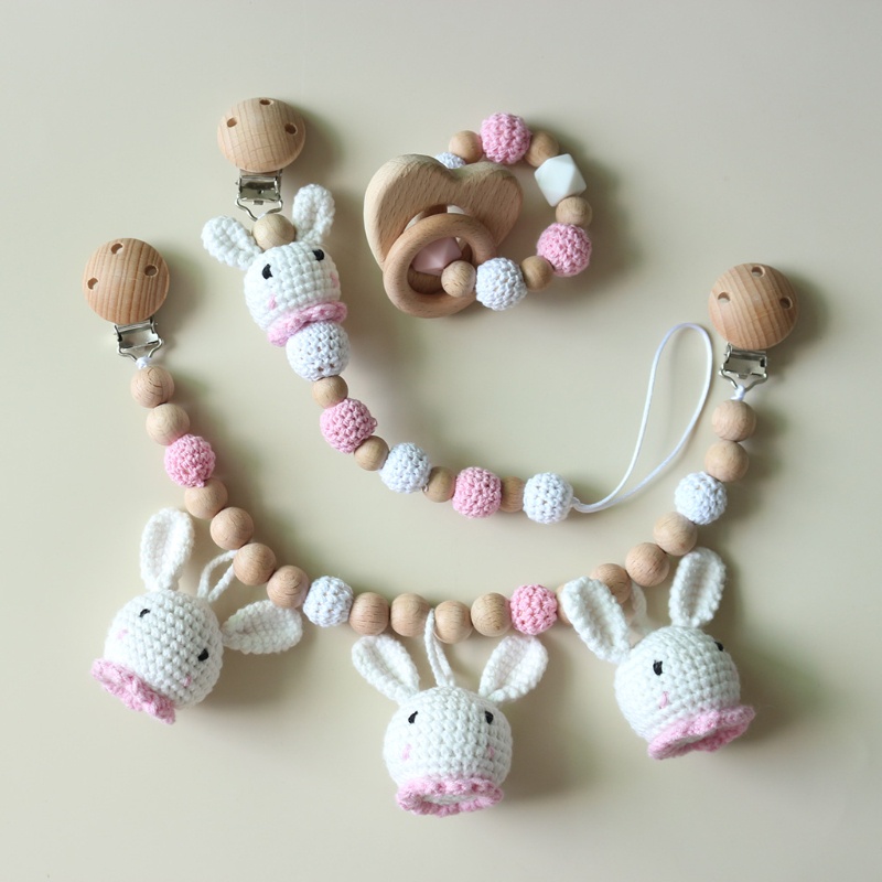 Đồ Chơi Vòng Tay / Núm Vú Giả Có Kẹp Treo Xe Đẩy Em Bé Sơ Sinh Gặm Răng