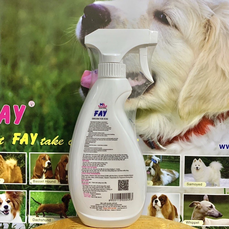 ❤️ Freeship ❤️Xịt Vệ Sinh Da Lông Cho Chó FAY GROOM FOR DOG 350ml Chính Hãng Giúp Lông Mềm Mượt, Khử Mùi Hôi Da Lông