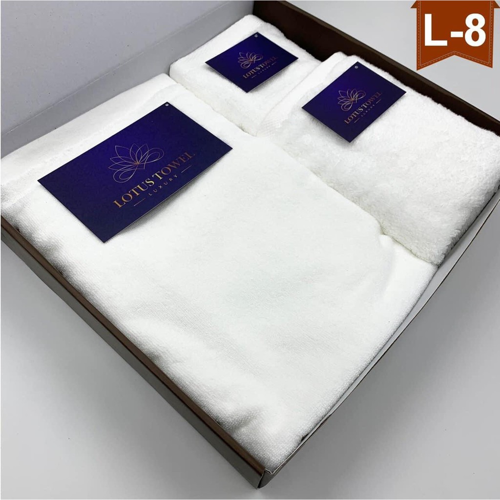 Khăn tắm siêu thấm nước kháng khuẩn EU - Lotus Towel FULLBOX Combo 3 chiếc nhiều kích cỡ cao cấp