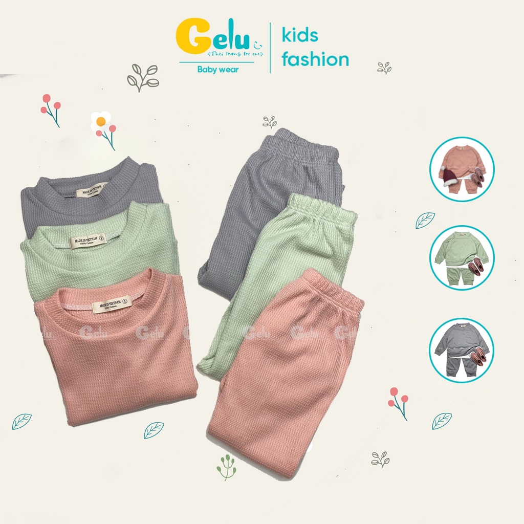 Bộ đồ thời trang thu đông cho bé GELU KIDS dài tay dệt kim vải tổ ong kiểu dáng hàn quốc-GLB005