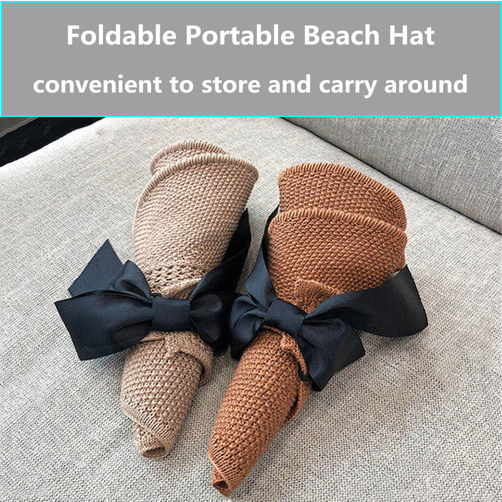 Mũ cói rộng vành đính nơ đi biển thời trang cho nữ