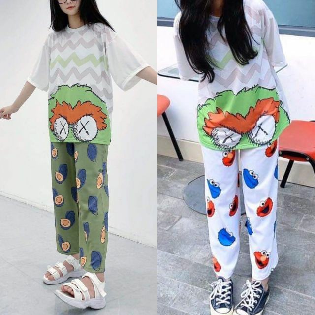 QUẦN JOGGER CARTOON PANT UNISEX, QUẦN HOẠT HÌNH CARTOON DÀI ỐNG RỘNG LƯNG THUN BO LAI