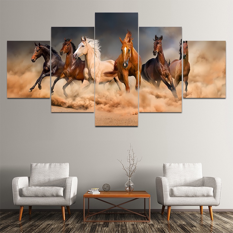 Set 5 Tranh Vải Canvas Treo Tường Trang Trí Hình Ngựa Không Khung