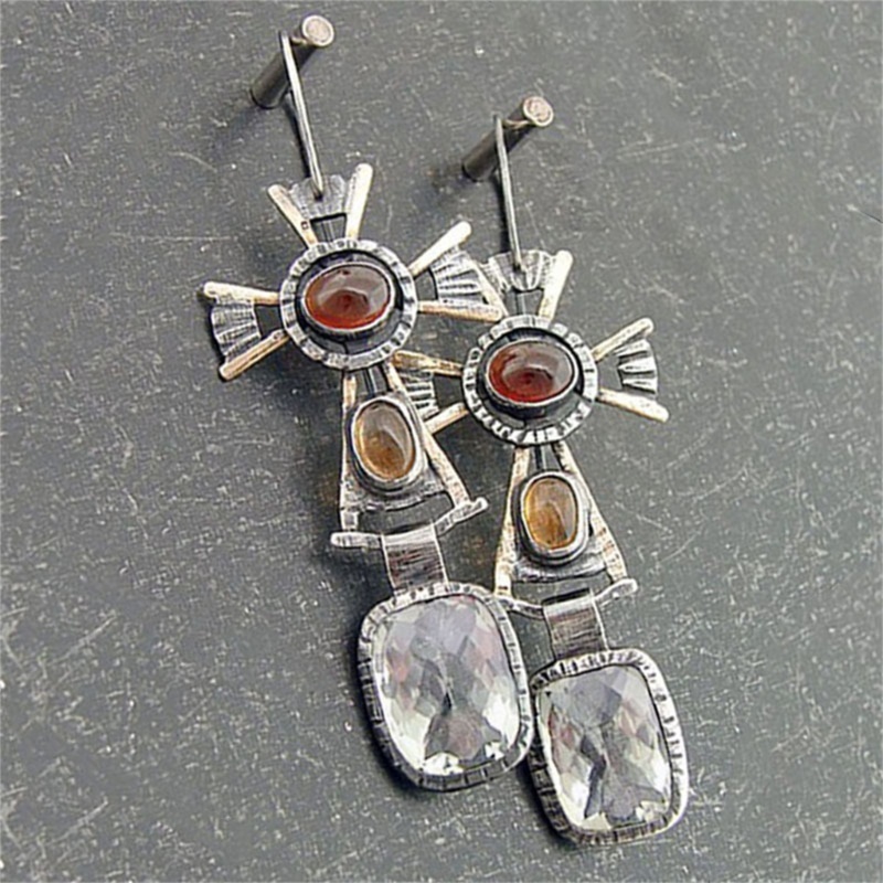 Khuyên Tai Đính Đá Quý Tự Nhiên Nhiều Màu Phong Cách Bohemian Cổ Điển